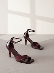 Berry Red Signature Premium Leather/Suede Square Toe Heeled Sandals - Image 2 of 7