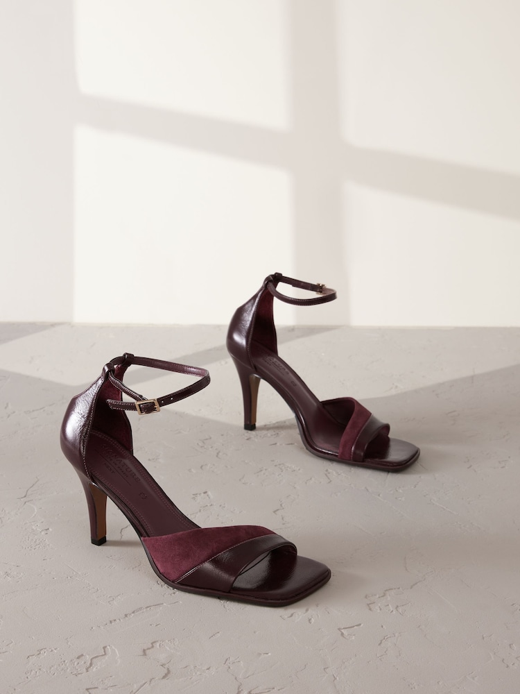 Berry Red Signature Premium Leather/Suede Square Toe Heeled Sandals - Image 2 of 7