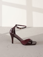 Berry Red Signature Premium Leather/Suede Square Toe Heeled Sandals - Image 3 of 7