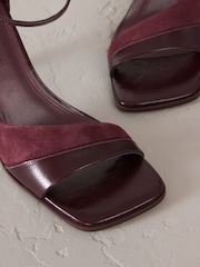 Berry Red Signature Premium Leather/Suede Square Toe Heeled Sandals - Image 5 of 7