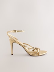 Gold Forever Comfort® Plaited Round Toe Strappy Heeled Sandals - Image 1 of 8