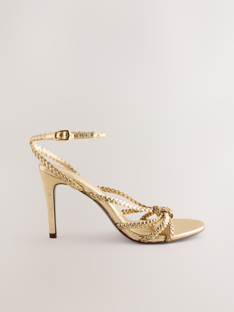Gold Forever Comfort® Plaited Round Toe Strappy Heeled Sandals - Image 1 of 8