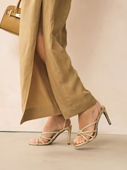 Gold Forever Comfort® Plaited Round Toe Strappy Heeled Sandals - Image 2 of 8