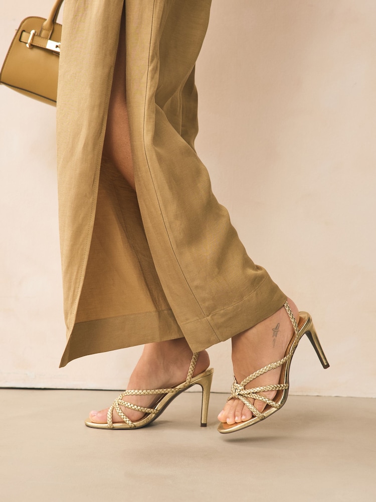 Gold Forever Comfort® Plaited Round Toe Strappy Heeled Sandals - Image 2 of 8