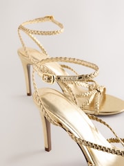 Gold Forever Comfort® Plaited Round Toe Strappy Heeled Sandals - Image 7 of 8