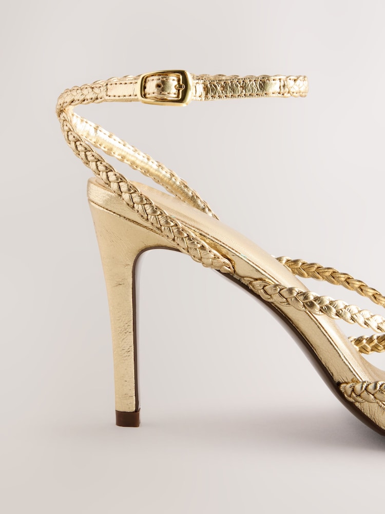 Gold Forever Comfort® Plaited Round Toe Strappy Heeled Sandals - Image 8 of 8