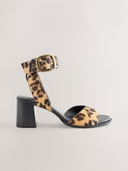 Leopard Forever Comfort® Leather Buckle Block Heel Sandals - Image 1 of 5