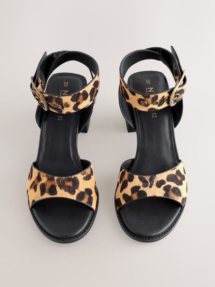Leopard Forever Comfort® Leather Buckle Block Heel Sandals - Image 2 of 5 Leopard Forever Comfort® Leather Buckle Block Heel Sandals - Image 2 of 5