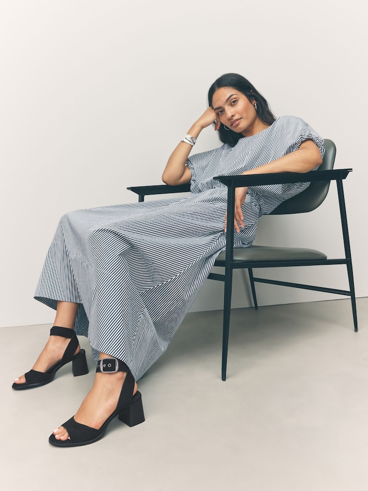 Black Forever Comfort® Leather Buckle Block Heel Sandals - Image 2 of 9 Black Forever Comfort® Leather Buckle Block Heel Sandals - Image 2 of 9