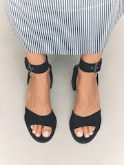 Black Forever Comfort® Leather Buckle Block Heel Sandals - Image 4 of 9