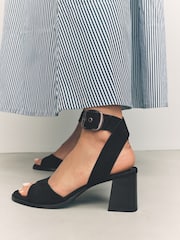 Black Forever Comfort® Leather Buckle Block Heel Sandals - Image 5 of 9