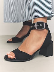 Black Forever Comfort® Leather Buckle Block Heel Sandals - Image 6 of 9