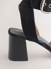 Black Forever Comfort® Leather Buckle Block Heel Sandals - Image 7 of 9