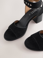 Black Forever Comfort® Leather Buckle Block Heel Sandals - Image 8 of 9