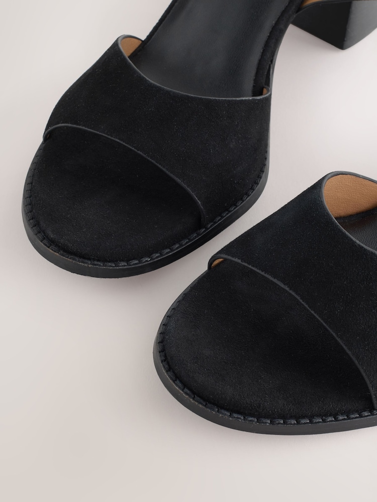 Black Forever Comfort® Leather Buckle Block Heel Sandals - Image 9 of 9