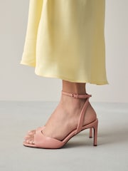 Pink Forever Comfort® Premium Leather Peep Toe Heeled Sandals - Image 3 of 9