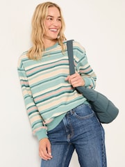 FatFace Georgia Teal Blue Textured Stripe Crew Sweat - Image 1 of 5