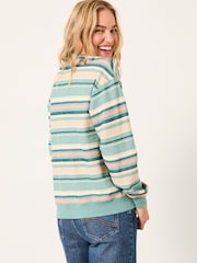 FatFace Georgia Teal Blue Textured Stripe Crew Sweat - Image 2 of 5
