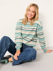 FatFace Georgia Teal Blue Textured Stripe Crew Sweat - Image 4 of 5