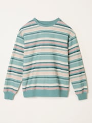 FatFace Georgia Teal Blue Textured Stripe Crew Sweat - Image 5 of 5