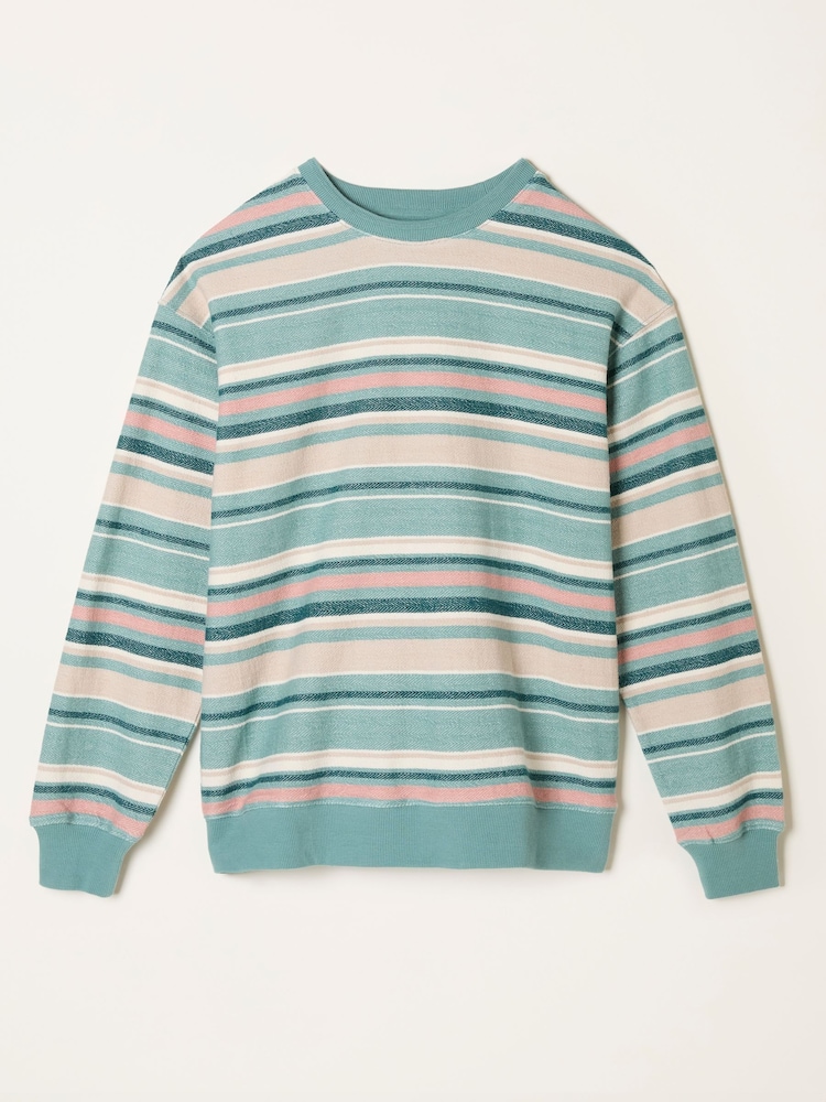 FatFace Georgia Teal Blue Textured Stripe Crew Sweat - Image 5 of 5