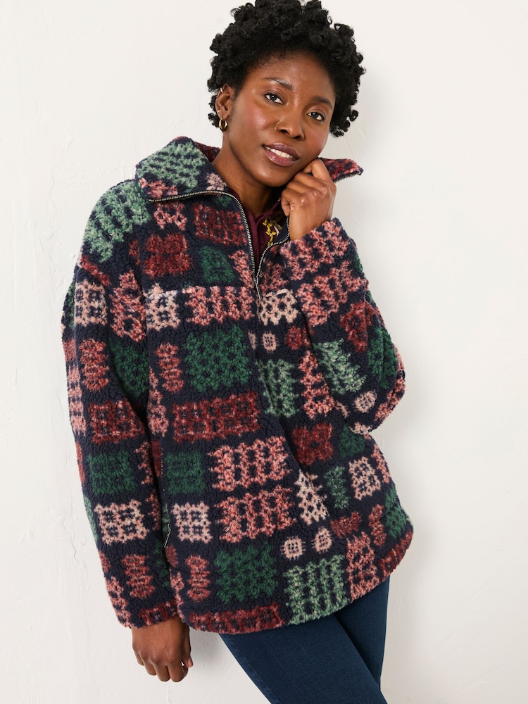 FatFace Navy Blanket Print Borg Fleece - Image 2 of 6 FatFace Navy Blanket Print Borg Fleece - Image 2 of 6