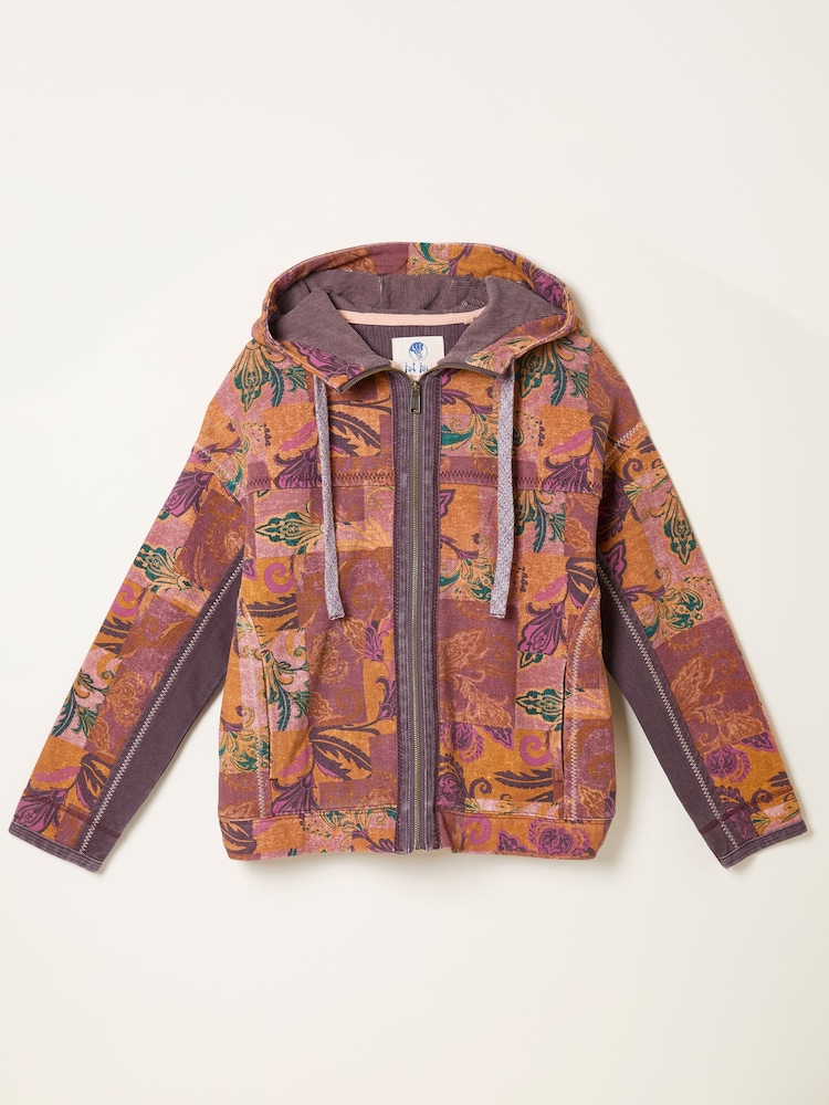 FatFace Airlie Pink Patched Chintz Zip Through Hoody - Image 1 of 1