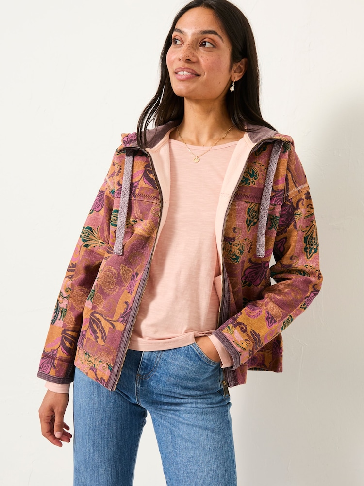 FatFace Airlie Pink Patched Chintz Zip Through Hoody - Image 2 of 6 FatFace Airlie Pink Patched Chintz Zip Through Hoody - Image 2 of 6