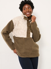 FatFace Lucy Olive Green Colour Block Fleece - Image 2 of 6