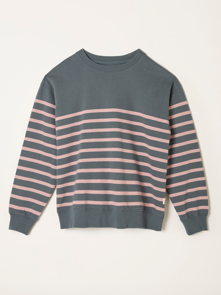 FatFace Georgia Grey/Pink Stripe Crew Sweatshirt - Image 1 of 1
