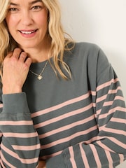 FatFace Georgia Grey/Pink Stripe Crew Sweatshirt - Image 3 of 5