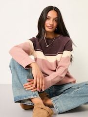 FatFace Airlie Rose Pink Stripe Crew Sweatshirt - Image 3 of 6