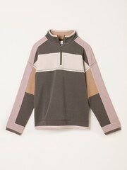FatFace Airlie Brown Relaxed Stripe Half Neck Sweat Top - Image 1 of 1