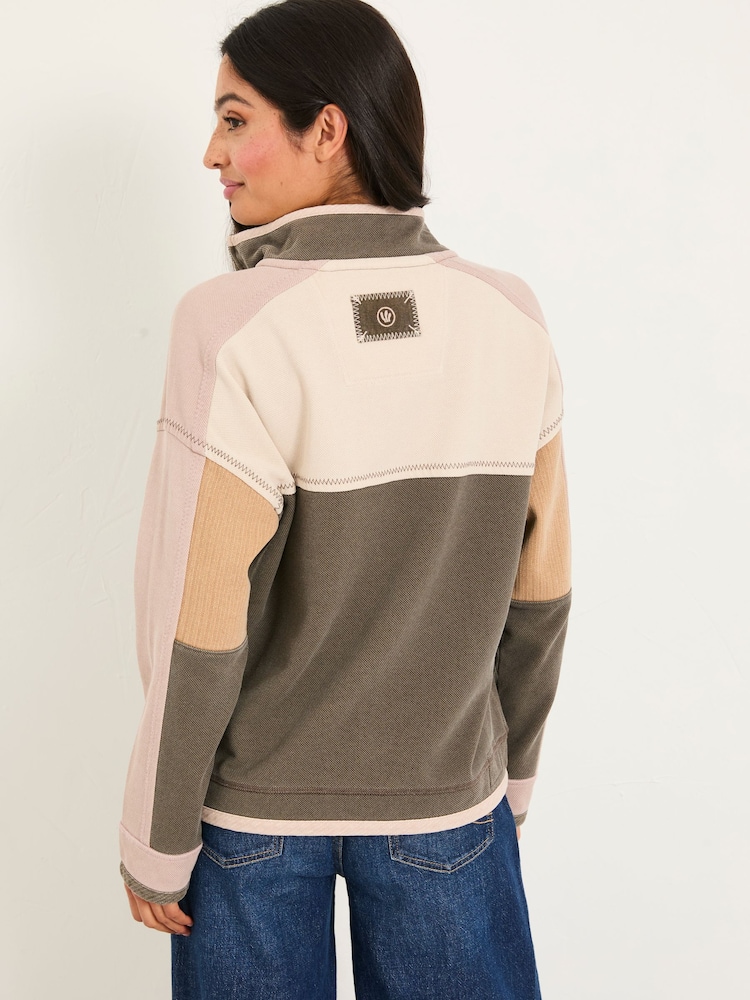 FatFace Airlie Brown Relaxed Stripe Half Neck Sweat Top - Image 2 of 6 FatFace Airlie Brown Relaxed Stripe Half Neck Sweat Top - Image 2 of 6