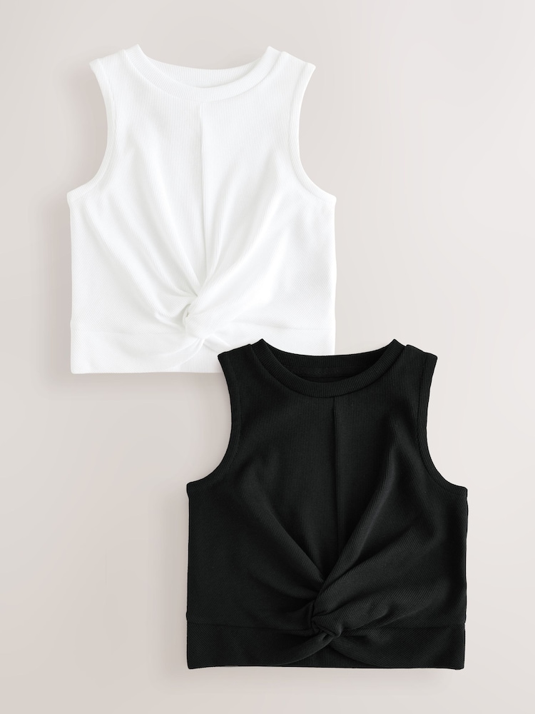 Schwarz/Weiß - Wrap Front Rib Vests 2 Pack (3-16yrs) - Image 1 of 6
