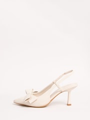 Friends Like These Cream Standard Fit Bow Slingback Mid Heel Pointed Toe Faux Leather Court Shoes - Image 5 of 5