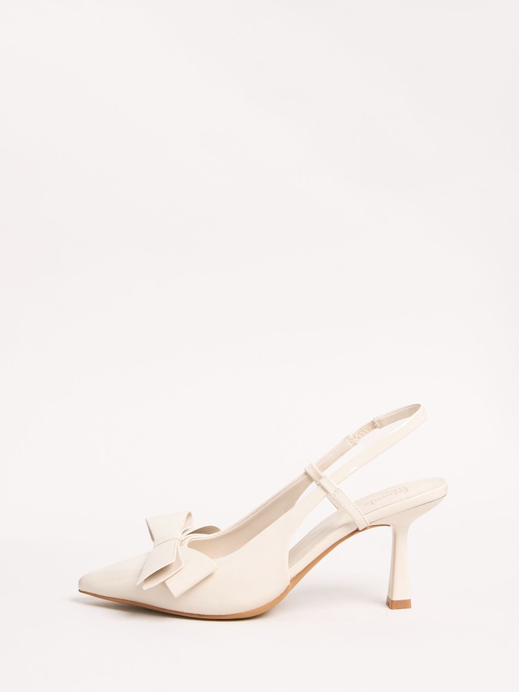 Friends Like These Cream Standard Fit Bow Slingback Mid Heel Pointed Toe Faux Leather Court Shoes - Image 5 of 5