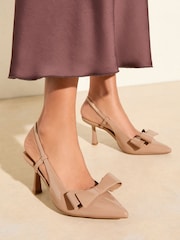 Friends Like These Nude Standard Fit Bow Slingback Mid Heel Pointed Toe Faux Leather Court Shoes - Image 1 of 5