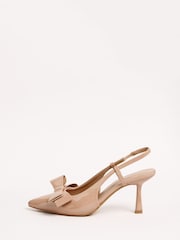 Friends Like These Nude Standard Fit Bow Slingback Mid Heel Pointed Toe Faux Leather Court Shoes - Image 5 of 5