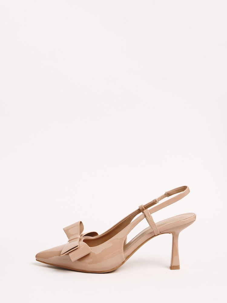 Nude - Friends Like These Bow Slingback Mid Heel Pointed Toe Faux Leather Court Shoes - Bild 5 von 5 Nude - Friends Like These Bow Slingback Mid Heel Pointed Toe Faux Leather Court Shoes - Bild 5 von 5