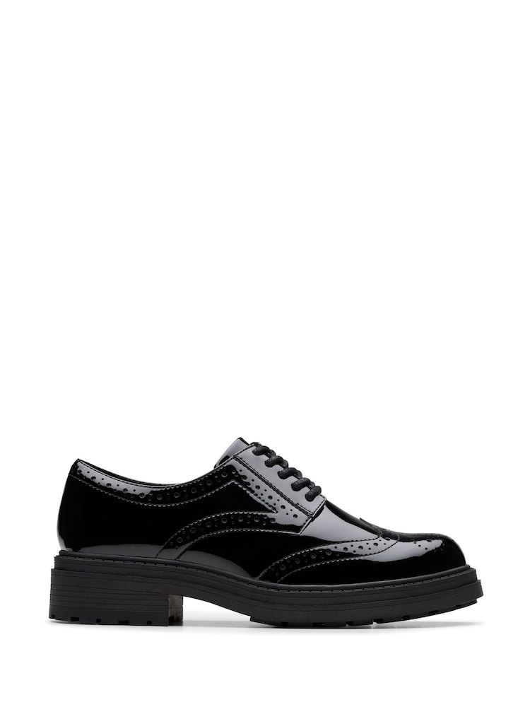 Clarks Black Patent Wide Fit (G) Leather Orinoco3 Derby Shoes - Image 1 of 6