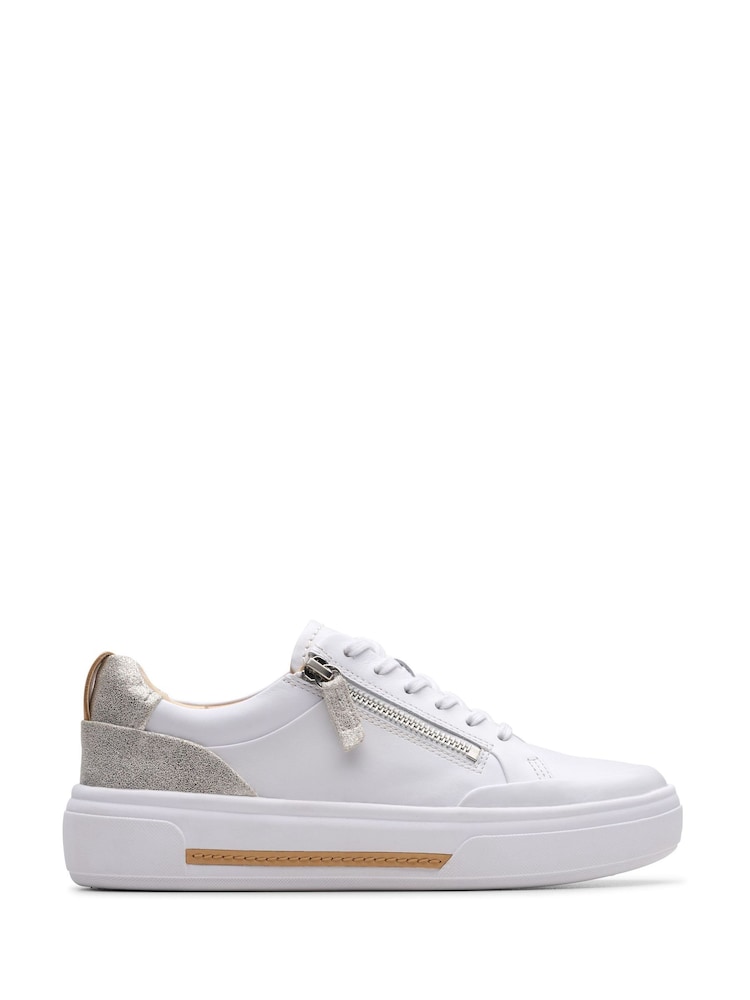 Clarks Silver Standard Fit (D) Combi Leather Hollyhock Zip Trainers - Image 1 of 6