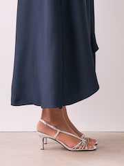Plateado - Forever Comfort® Strappy Square Toe Heeled Sandals - Imagen 1 de 7