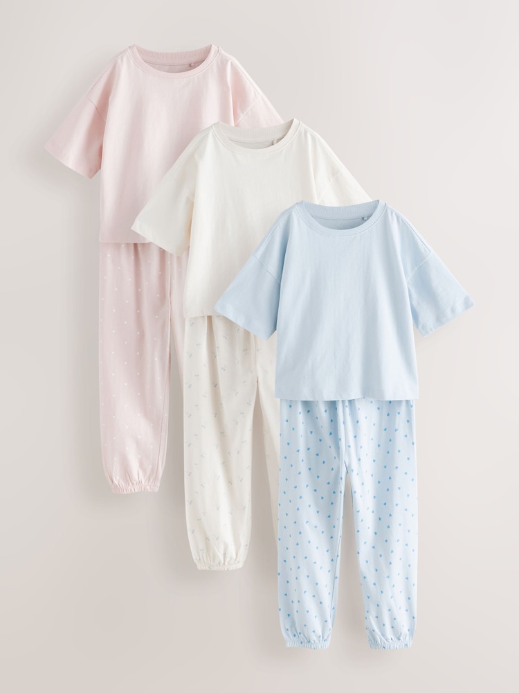 Pink/Blue Mini Print Jogger Pyjamas 3 Pack (3-16yrs) - Image 1 of 7