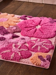Berry Red Floral Print 100% Cotton Shower Mat - Image 2 of 3