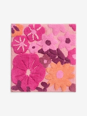 Berry Red Floral Print 100% Cotton Shower Mat - Image 3 of 3