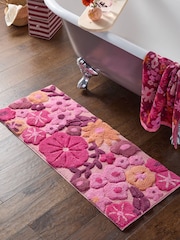 Berry Red Floral Print 100% Cotton Runner Bath Mat - Image 1 of 3