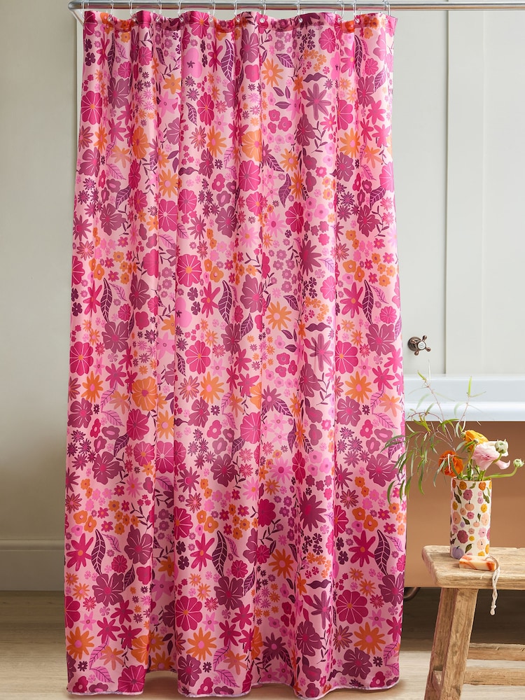 Purple Multi Floral Shower Curtain - Image 1 of 4 Purple Multi Floral Shower Curtain - Image 1 of 4