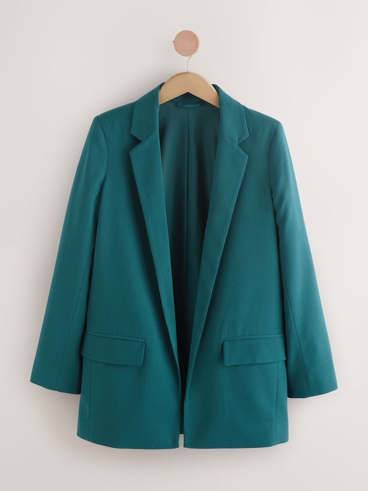 Teal Blue Twill Melange Relaxed Blazer - Image 1 of 4