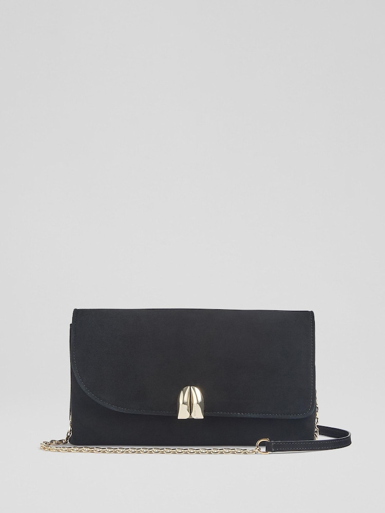 Bolsa clutch larga LK Bennett Aria em camurça com aba curva - Imagem 1 de 3
